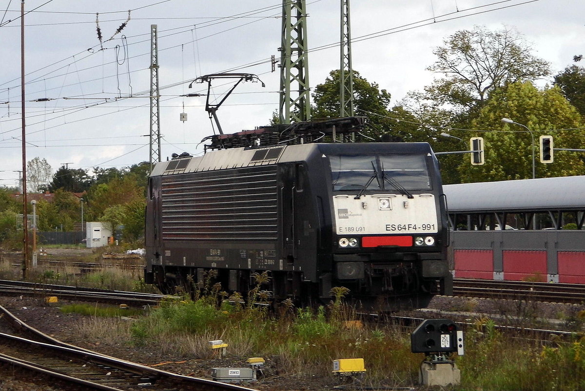 Am 03.10.2017 Rangierfahrt von der  189 091-2 von der SETG (MRCE Dispolok) in Stendal .