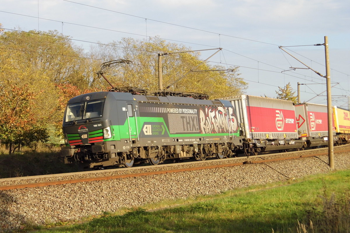 Am 03.11.2020 kam die 193 731-7  von der TXL - TX Logistik AG, (ELL)  aus Richtung Stendal und fuhr weiter in Richtung  Wittenberge .