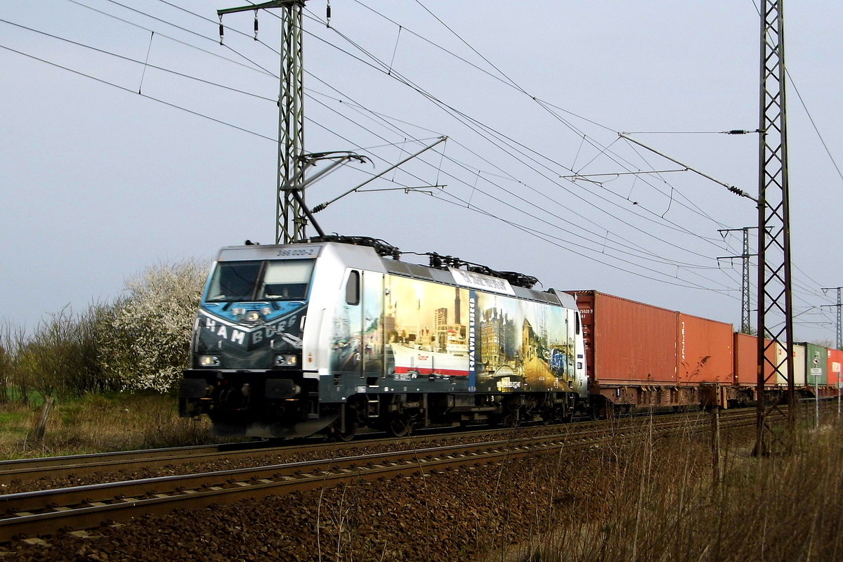 Am 05.04.2017 kam die 386 020-2 von METRANS aus Richtung Stendal   und fuhr   nach Magdeburg .