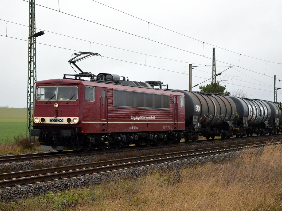 Am 06.01.2021 kam die 155 103-5 von der CLR - Cargo Logistik Rail-Service GmbH,   aus der Richtung Stendal nach Demker und fuhr weiter in Richtung Magdeburg .