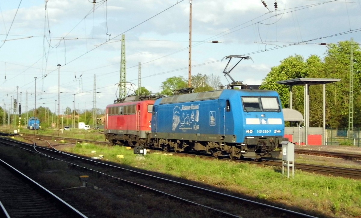 Am 06.05.2015 Rangierfahrt von der 140 047-9 und die 145 030-7 von der ELV in Stendal .