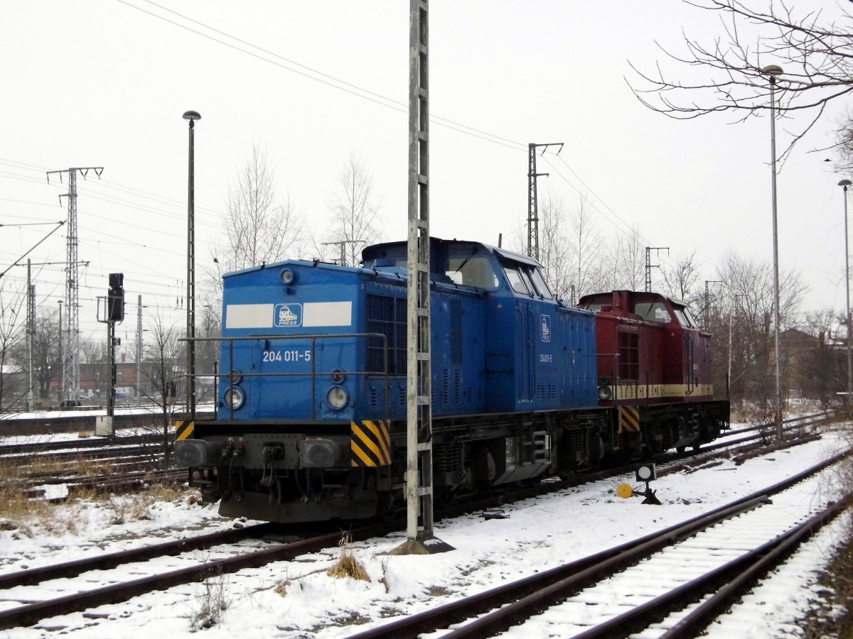 Am 07.02.2015 waren die 204 011-5 von der Press und die 204 311-5 von der MTEG in Stendal abgestellt .