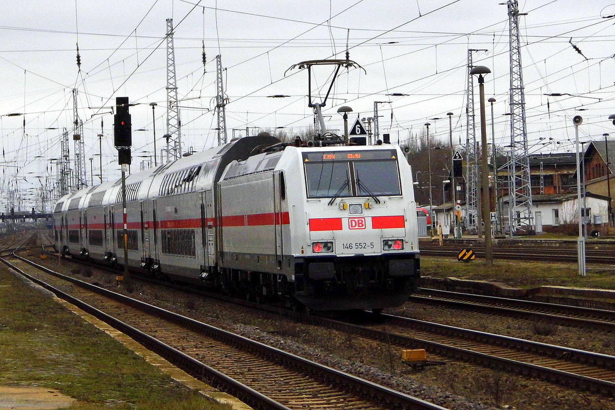 Am 07.03.2017 kam die 146 552-5 von DB Fernverkehr aus Richtung Magdeburg nach Stendal und fuhr weiter in Richtung Braunschweig .