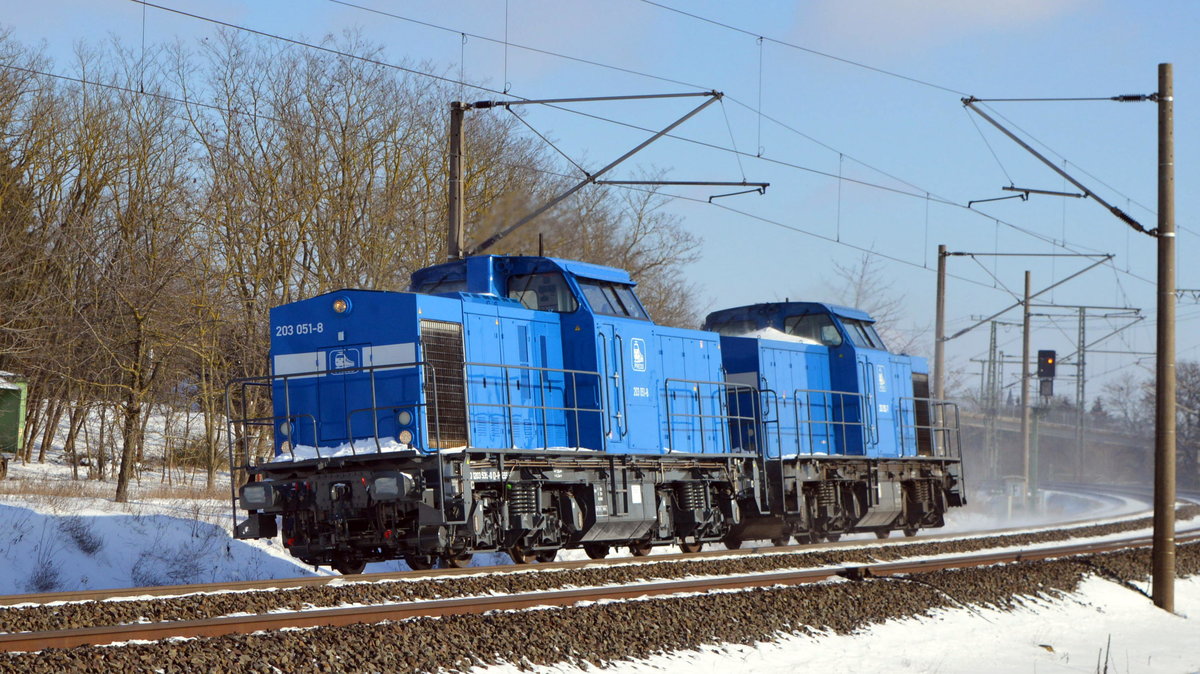 Am 10.02.2021 fuhren die 203 051-8 und die 203 052-7 von der PRESS von Stendal nach Borstel .