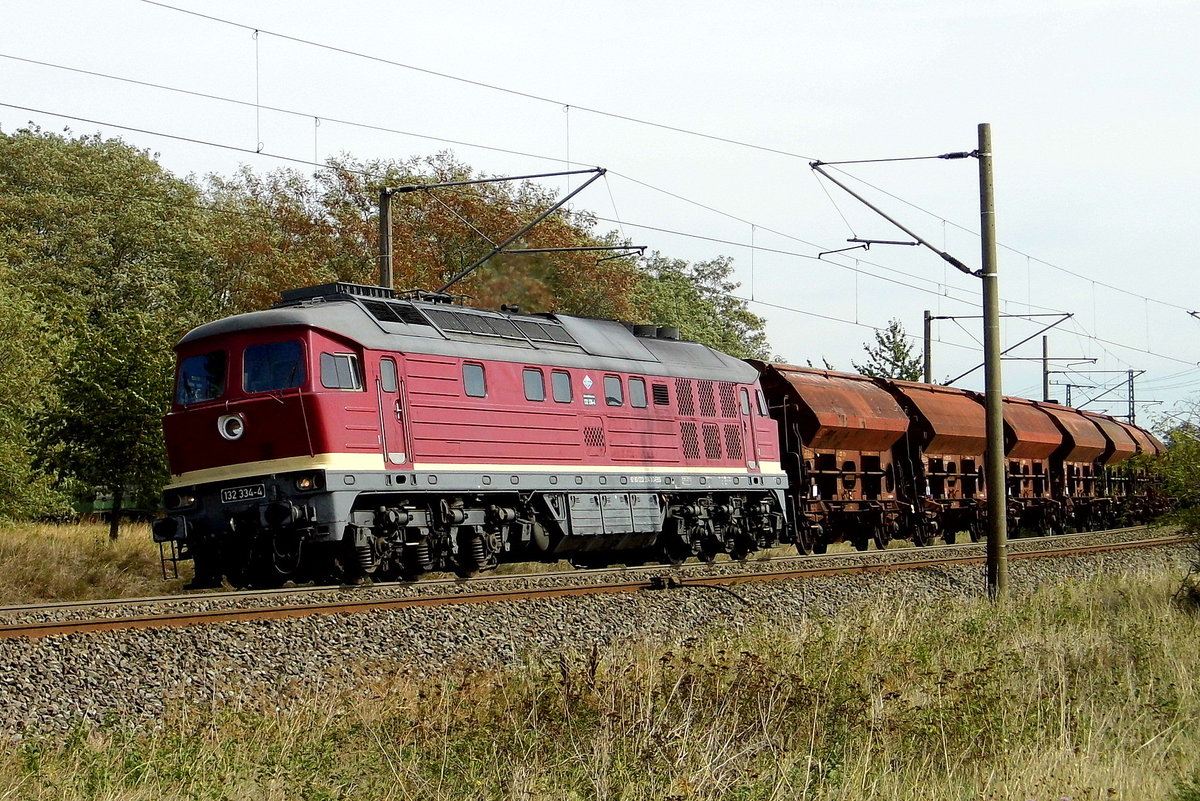Am 11.09.2018 kam  die 132 334-4  von der  EBS Erfurter Bahnservice Gesellschaft mbH, Erfurt aus Richtung Stendal und fuhren weiter in Richtung Wittenberge .