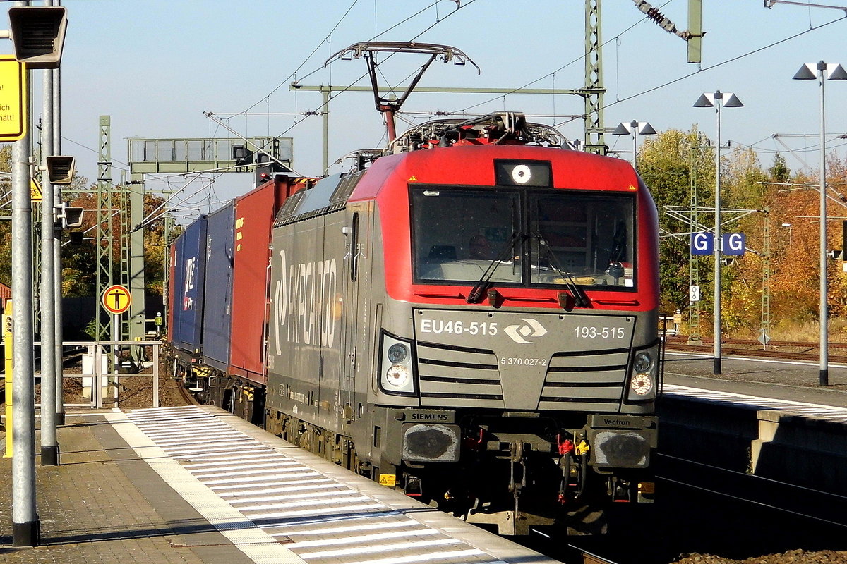 Am 13.10.2018 kam die EU46-515 ( 5370 027-2) von der PKP Cargo  aus Richtung Hamburg nach Wittenberge und fuhr weiter in Richtung Berlin.