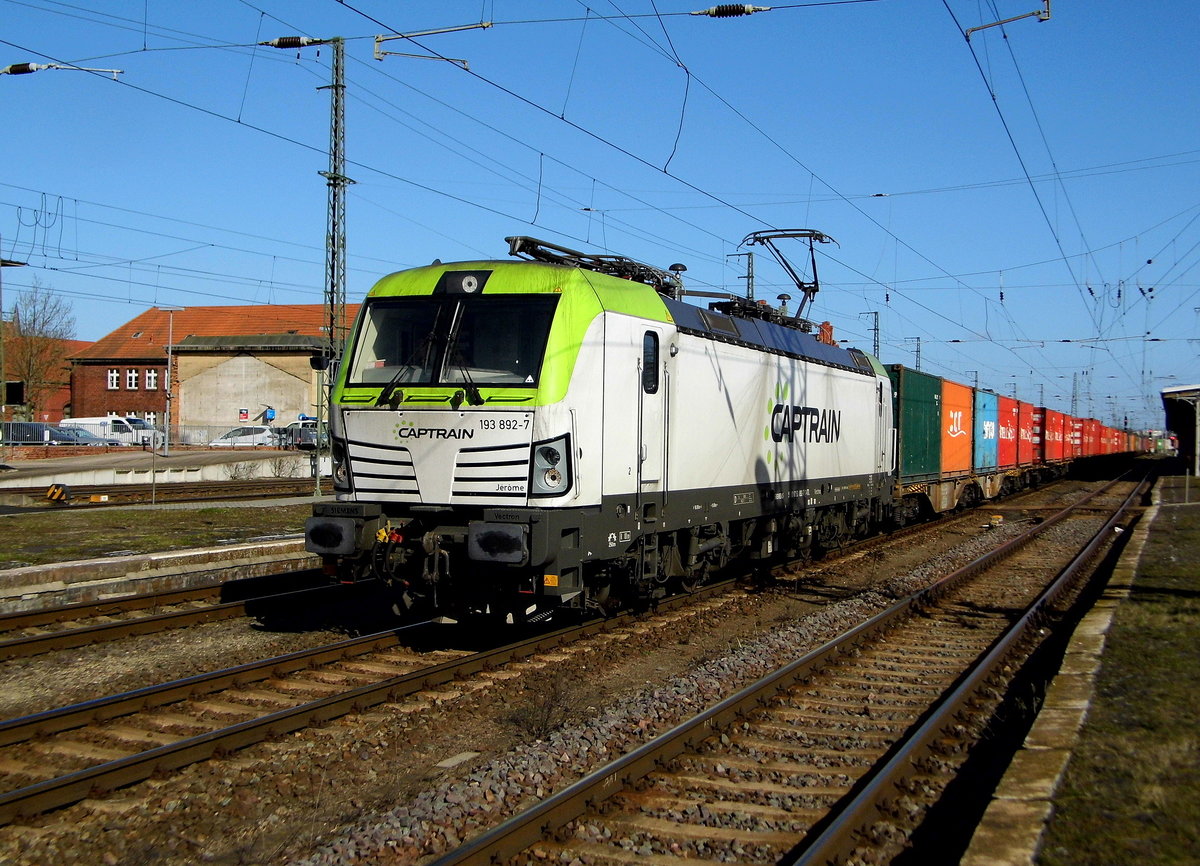 Am 15.03.2017 kam die 193 892-7 (Name: Jerome) von CAPTRAIN aus Richtung Magdeburg nach Stendal und fuhr weiter in Richtung Salzwedel .