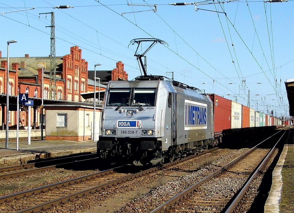 Am 15.03.2017 kam die 386 008-7 von METRANS  aus Richtung Magdeburg nach Stendal und fuhr weiter in Richtung Salzwedel .