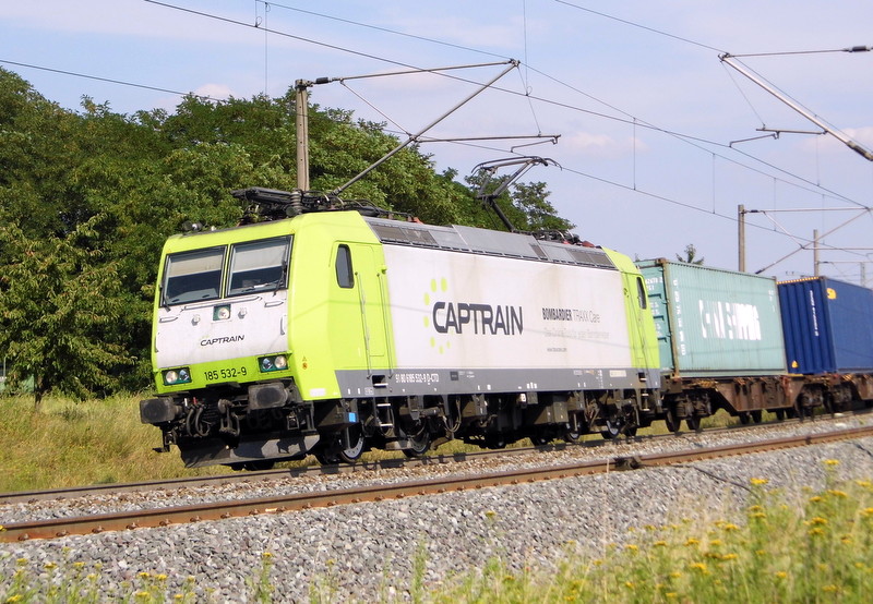 Am 18.07.2014 kam die 185 532-9 von CAPTRAIN   aus der Richtung Stendal und fuhr nach Wittenberge .