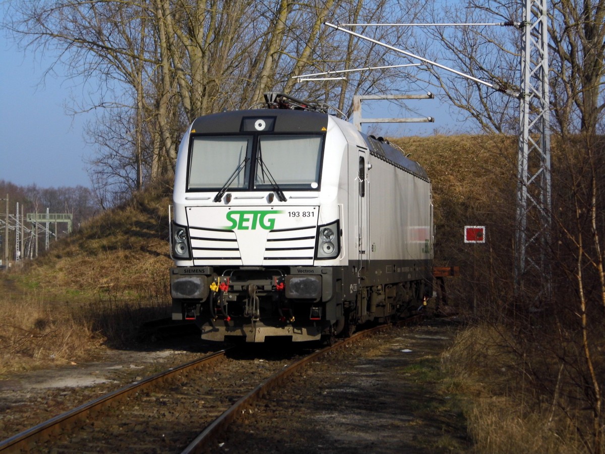 Am 19.02.2015 war die 193 831  von der SETG (ELL) bei Borstel bei Stendal abgestellt .