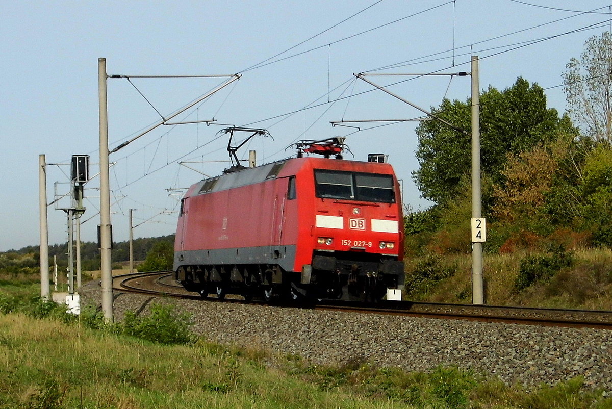 Am 19.09.2020 kam die 152 027-9 von DB Cargo Deutschland AG, Richtung Wittenberge und fuhr nach Stendal .