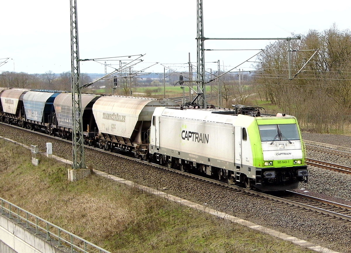 Am 21.03.2017 kam  die 185 649-1 von  CAPTRAIN aus Richtung Salzwedel nach Stendal .
