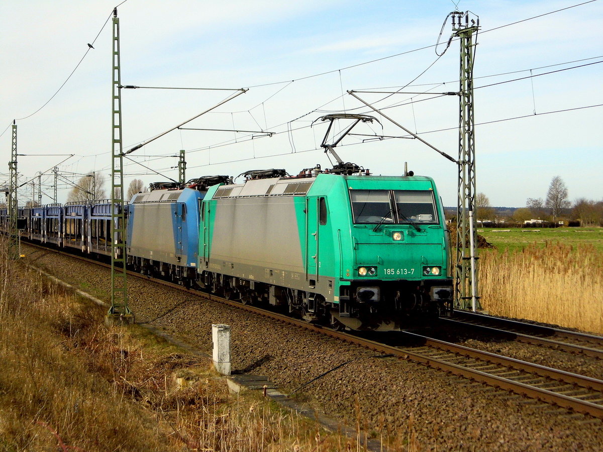 Am 22.03.2017 kam die 185 613-7 von der Crossrail AG, aus Richtung Braunschweig nach Stendal .