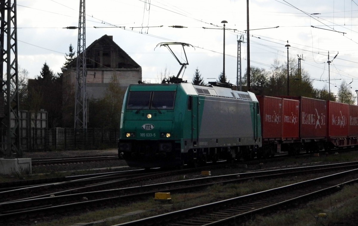 Am 22.04.2015 kam die 185 633-5 von der ITL aus Richtung Salzwedel nach Stendal und fuhr weiter in Richtung Magdeburg .