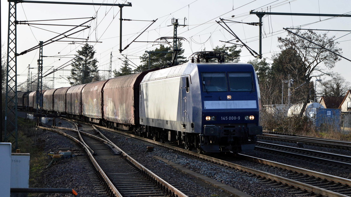 Am 25.02.2021 kam die 145 008-9 von DB Cargo Deutschland AG, aus Richtung Braunschweig nach Niederndodeleben und fuhr weiter in Richtung Magdeburg .