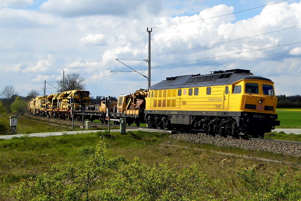 Am 26.04.2017 kam die  233 493-6 von der DGT - Deutsche Gleis- und Tiefbau GmbH, aus Richtung Salzwedel und fuhr weiter in Richtung Stendal .