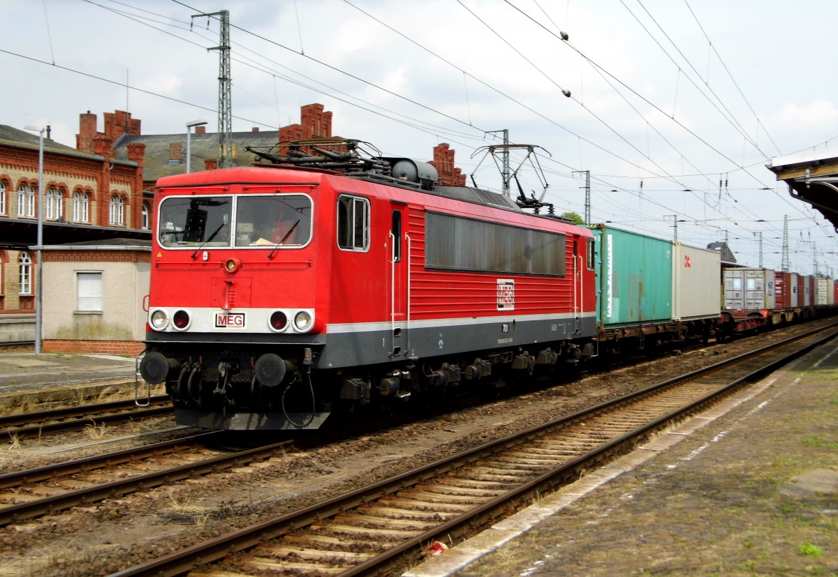 Am 27.06.2015 kam MEG 701 (155 124)  aus Richtung Magdeburg nach Stendal und fuhr weiter nach Wittenberge.