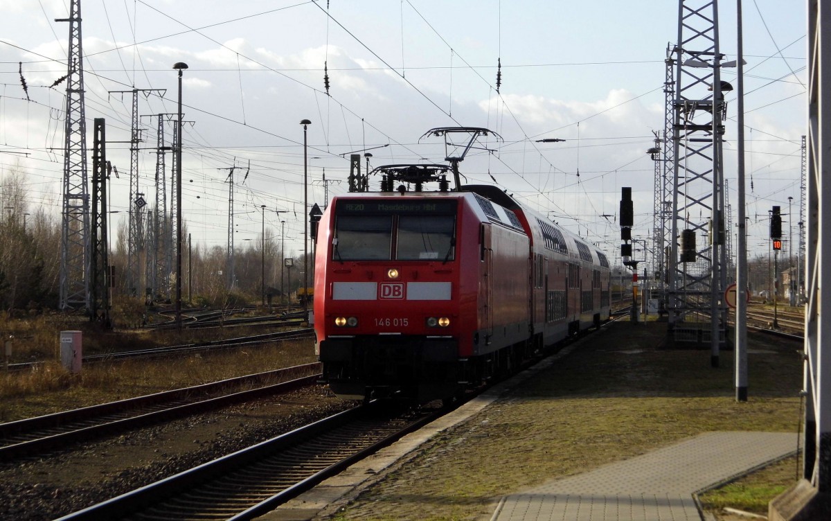 Am 28.01.2016 kam die 146 015 von der DB aus Richtung Uelzen nach Stendal und fuhr weiter in Richtung Magdeburg .