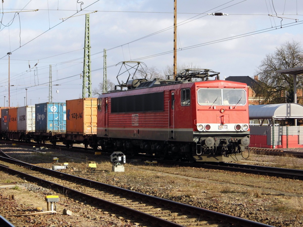Am 28.02.2015 kam die   155 119  (706) von der MEG aus Richtung Magdeburg nach Stendal und fuhr weiter in Richtung Wittenberge .