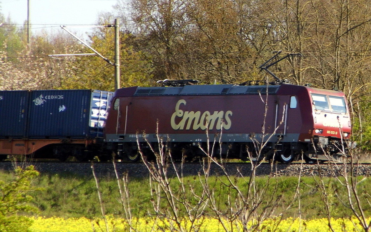 Am 28.04.2017 kam die 185 513-9 von Emons aus Richtung Wittenberge und fuhr nach Stendal . 