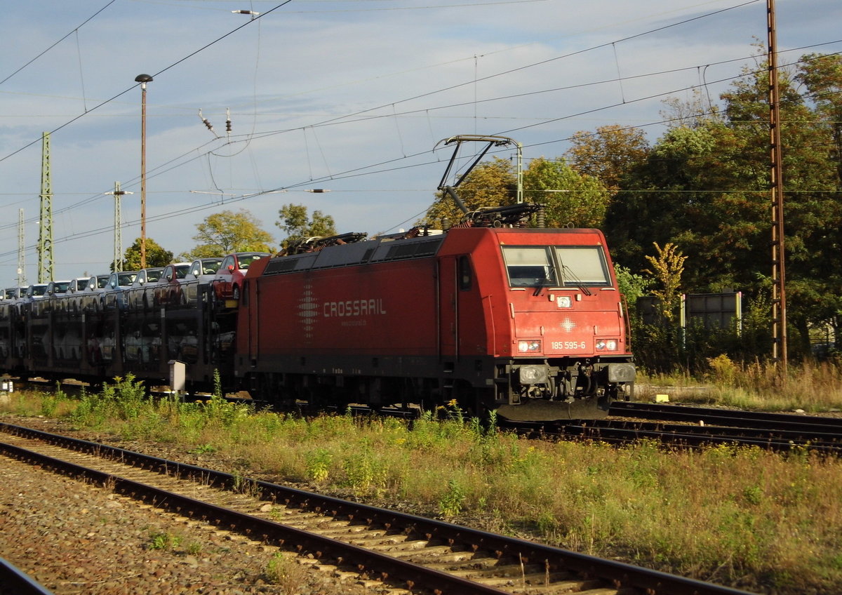 Am 29.09.2016 kam die 185 595-6 von der Crossrail .  aus Richtung Berlin nach Stendal und fuhr weiter in Richtung Hannover .