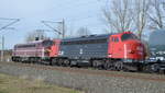 Am 18.02.2021 kamen die 227 004-9 und die 227 005-6 von der CLR - Cargo Logistik Rail-Service GmbH, aus Richtung Stendal    und fuhr weiter in Richtung  Wittenberge.
