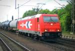 Am 3.06.2014 kam die   185 606-1 von der HGK aus der Richtung Helmstedt nach Wefensleben und fuhr weiter in Richtung Magdeburg .
