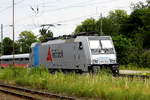Am 09.07.2017 kam die E 186 145-9  [Name  Daniela Kneertzenberger]  von der VTG Rail Logistics Deutschland GmbH, (Railpool) aus Richtung Salzwedel nach Stendal und fuhr weiter in Richtung Magdeburg .