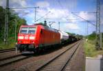 Am 3.06.2014 kam die 185 076-7 von der DB aus der Richtung Helmstedt nach Wefensleben und fuhr weiter in Richtung Magdeburg .