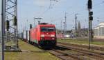 Am 23.04.2015 kam die 185 303-5 von der Railion aus Richtung Salzwedel nach Stendal und fuhr weiter in Richtung Magdeburg .