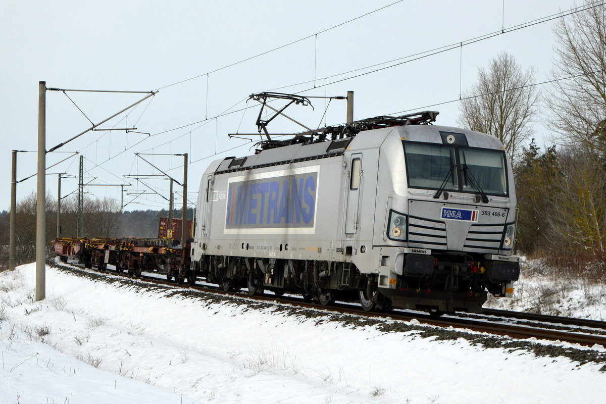 Am 01.02.2021 kam die 383 406-6  von METRANS aus Richtung Wittenberge und fuhr weiter in Richtung Stendal .
