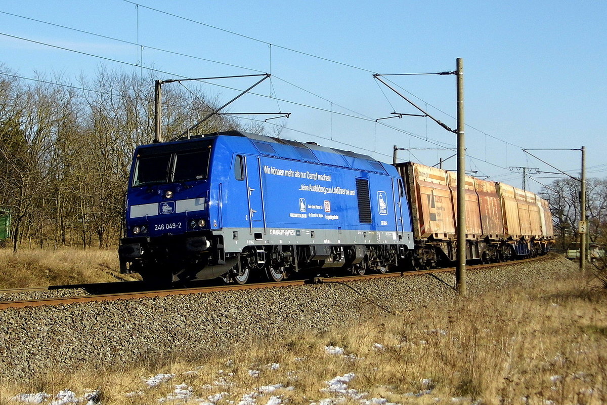Am 01.03.2018 fuhr die 246 049-2 von der Press von  Kodersdorf-Sachsen weiter nach  Niedergörne    .