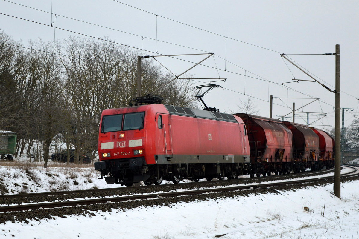 Am 02.02.2021 kam die 145 002-2 von DB Cargo Deutschland AG, aus Richtung Stendal  und fuhr weiter in Richtung   Wittenberge . 