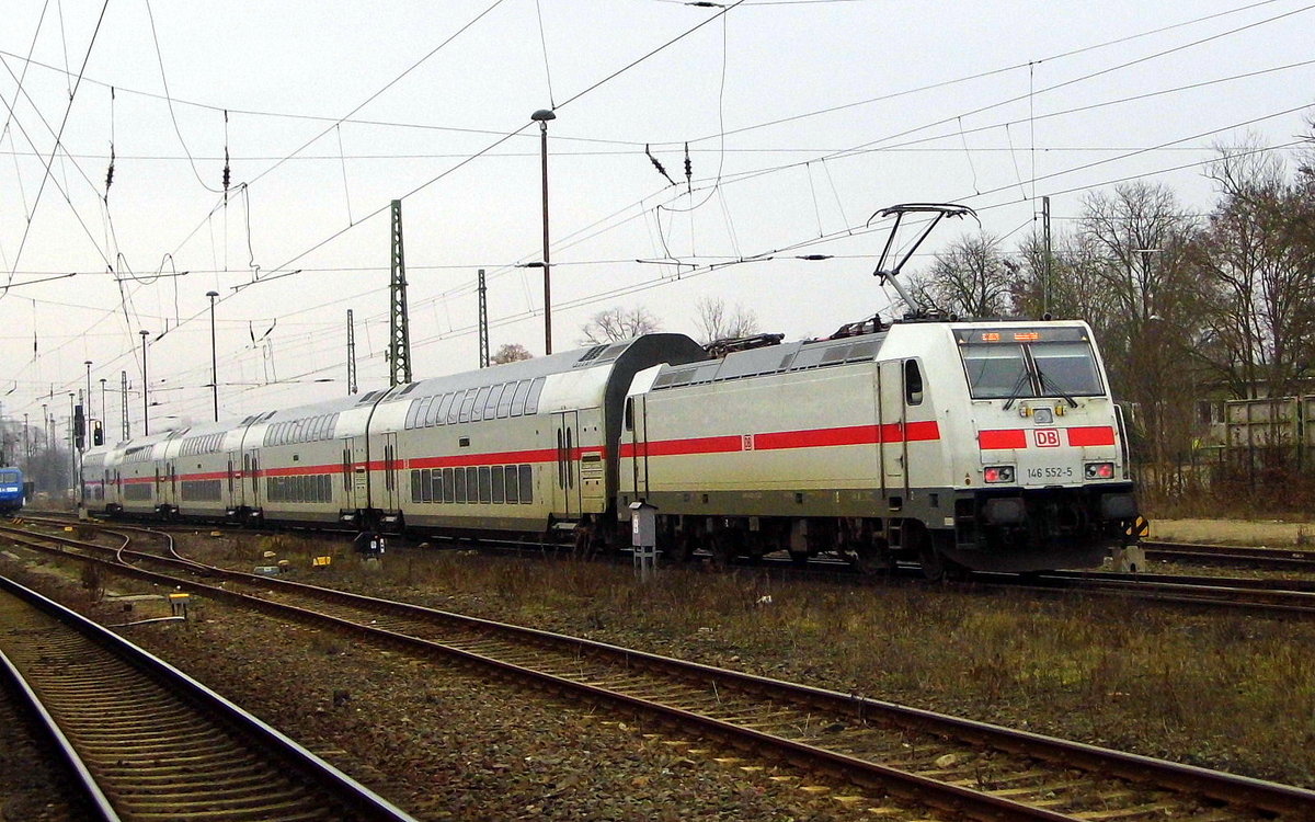 Am 03.02.2017 kam die 146 552-5 von DB Fernverkehr aus Richtung  Braunschweig nach Stendal und fuhr weiter in Richtung Magdeburg .