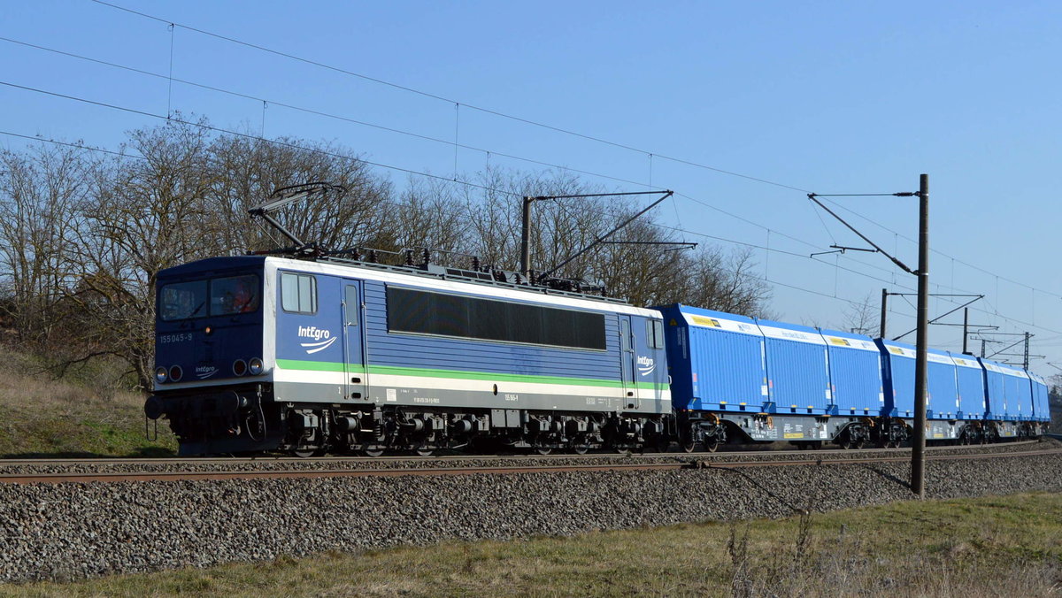 Am 03.03.2021 fuhr die 155 045-9 von der IntEgro Verkehr GmbH,- PRESS von Stendal nach Borstel.