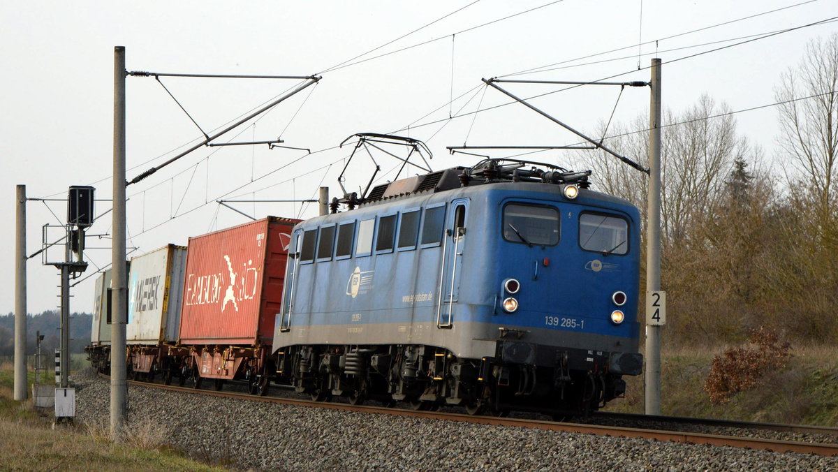 Am 03.03.2021 kam die 139 285-1 von der EGP aus Richtung Wittenberge und fuhr weiter in Richtung Stendal .