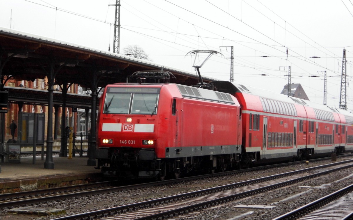 Am 04.02.2016 kam die 146 031 von der DB   aus Richtung Magdeburg nach Stendal und fuhr weiter in Richtung Wittenberge .
