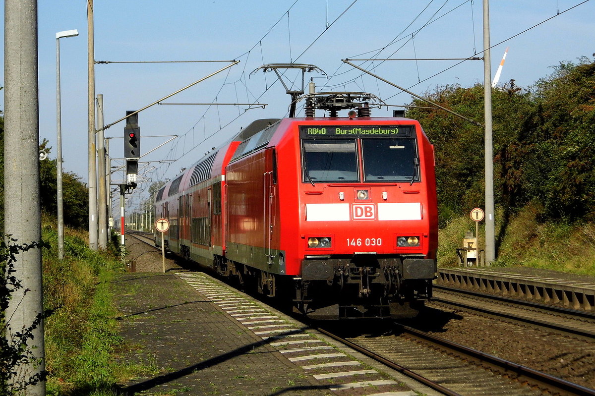 Am 05.09.2017 kam die 146 030 von   DB Regio AG, aus Richtung Braunschweig nach Wellen ( Magdeburg) und fuhr weiter in Richtung Magdeburg .