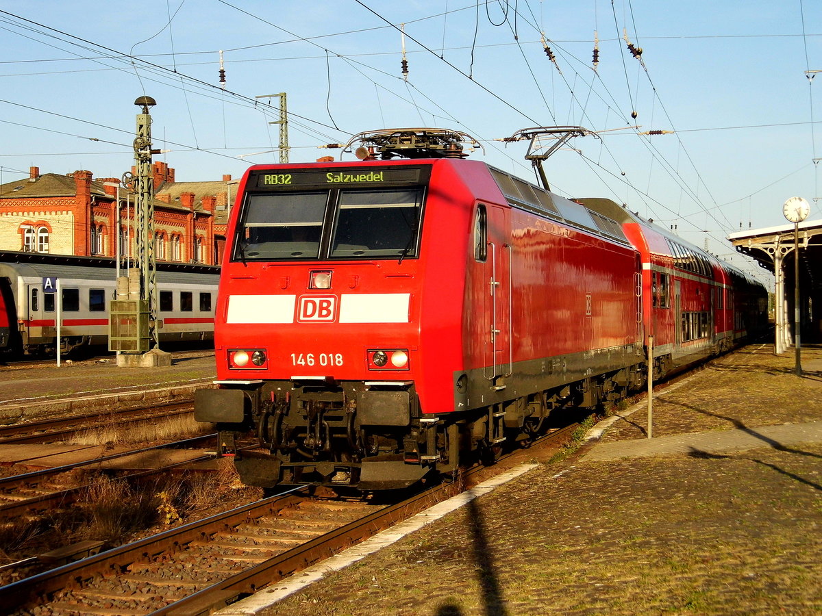 Am 05.10.2018 fuhr die 146 018 von DB Regio von Stendal nach Salzwedel .