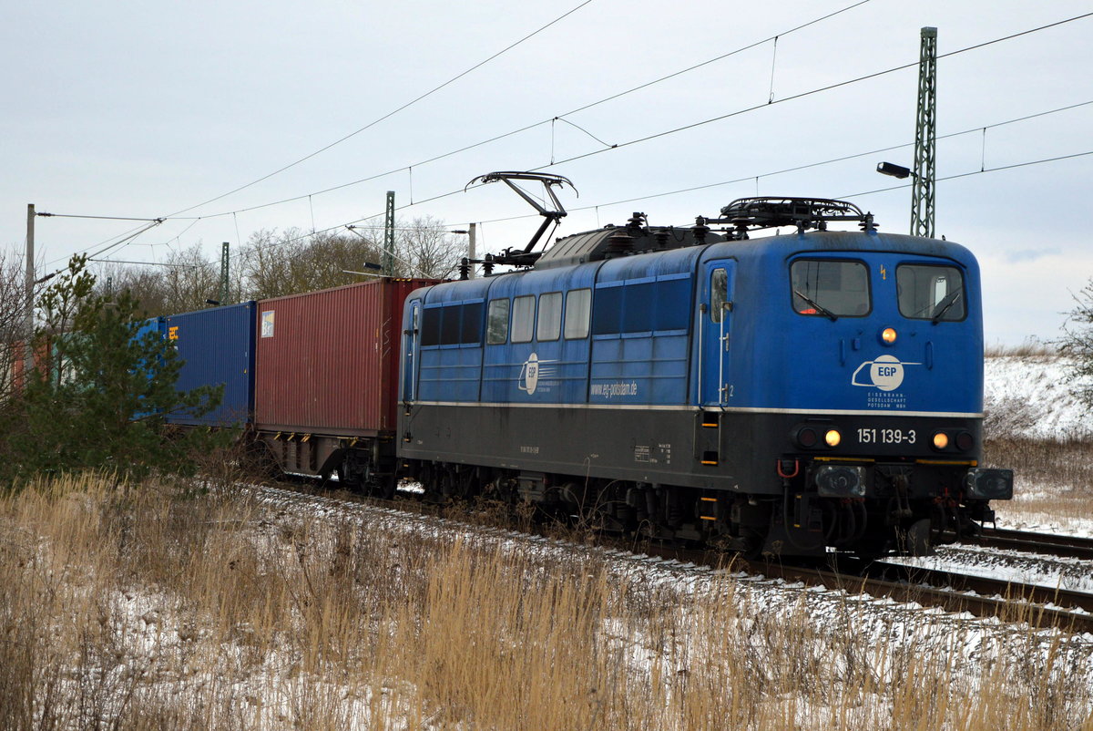 Am 06.02.2021 kam 151 139-3 von der  EGP aus der Richtung Magdeburg nach Demker und fuhr weiter in Richtung Stendal .
