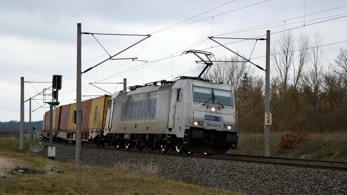 Am 06.03.2021 kam die  386 007-9 von METRANS aus Richtung Wittenberge und fuhr weiter in Richtung Stendal .