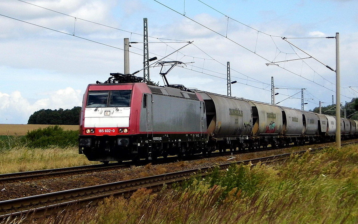 Am 06.07.2016 kam die  Neue  185 602-0 von der HSL Logistik  ( ex Crossrail )   aus der Richtung Stendal nach Demker und fuhr weiter in Richtung Magdeburg .