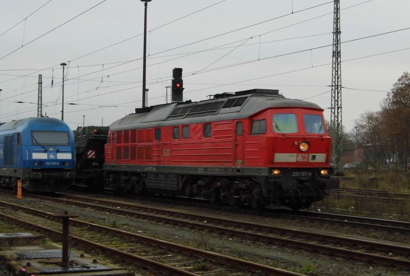 Am 06.12.2014 kam die 233 127-0 von der DB aus Richtung Magdeburg nach Stendal und fuhr weiter in Richtung Hannover .