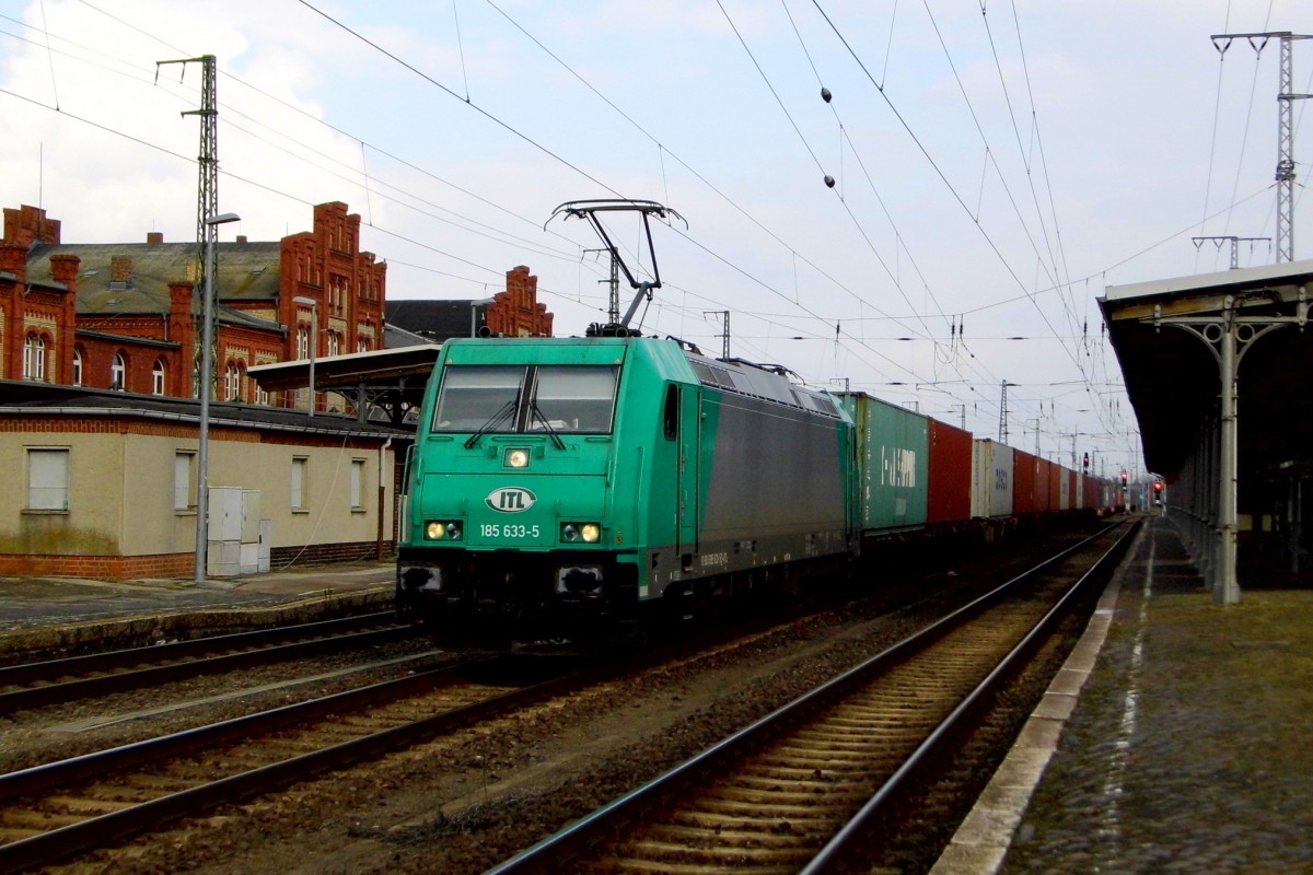 Am 07.03.2016 kam die 185 633-5 von der ITL  aus Richtung Magdeburg nach Stendal und fuhr weiter in Richtung Wittenberge .
