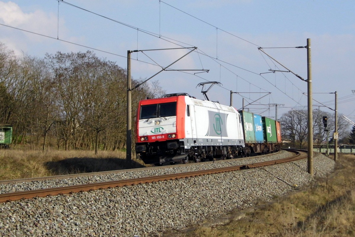 Am 08.03.2016 kam die 185 650-9 von der ITL aus Richtung Stendal und fuhr weiter in Richtung Wittenberge .