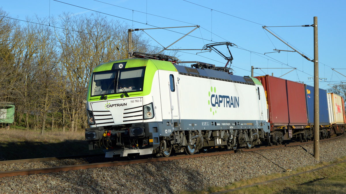 Am 08.03.2021 kam die 193 782-0  von Captrain Deutschland, aus Richtung Stendal und fuhr weiter in Richtung Wittenberge .