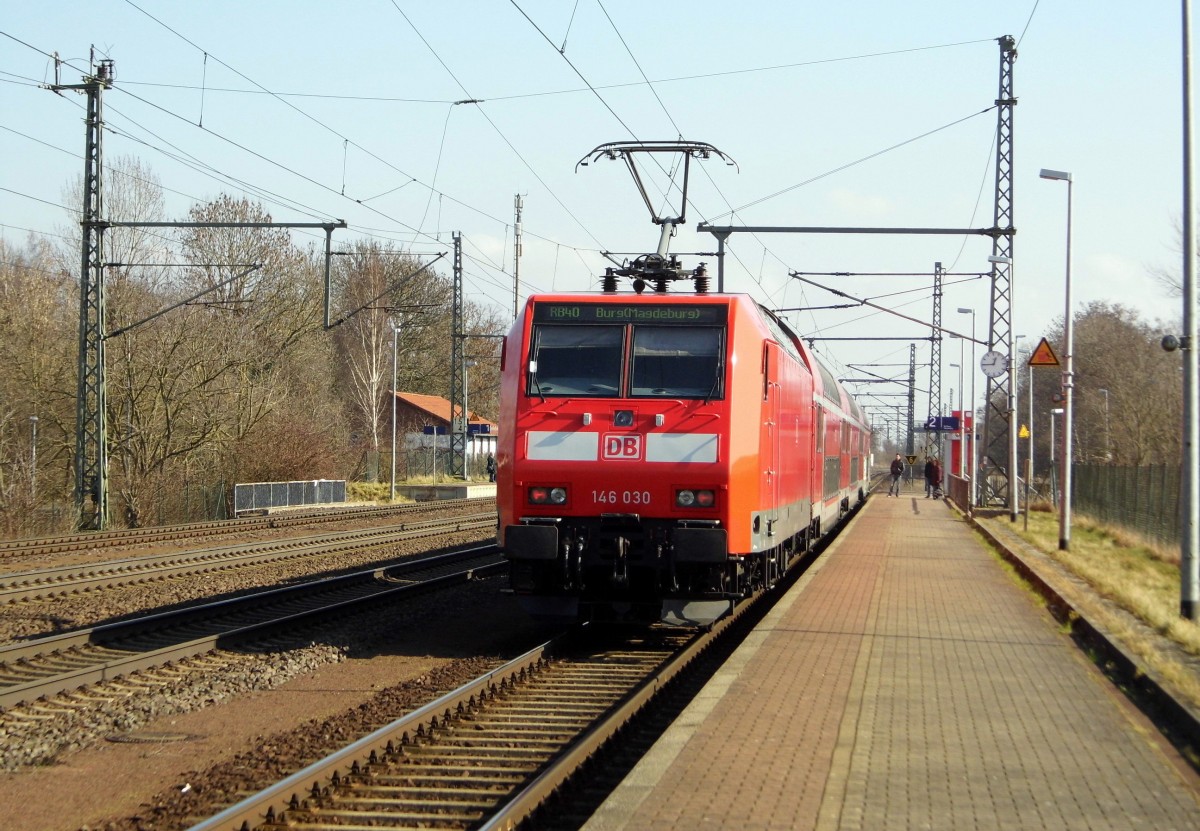 Am 09.03.2016 kam die 146 030 von der DB aus Richtung Braunschweig nach Niederndodeleben und fuhr weiter in Richtung Magdeburg .