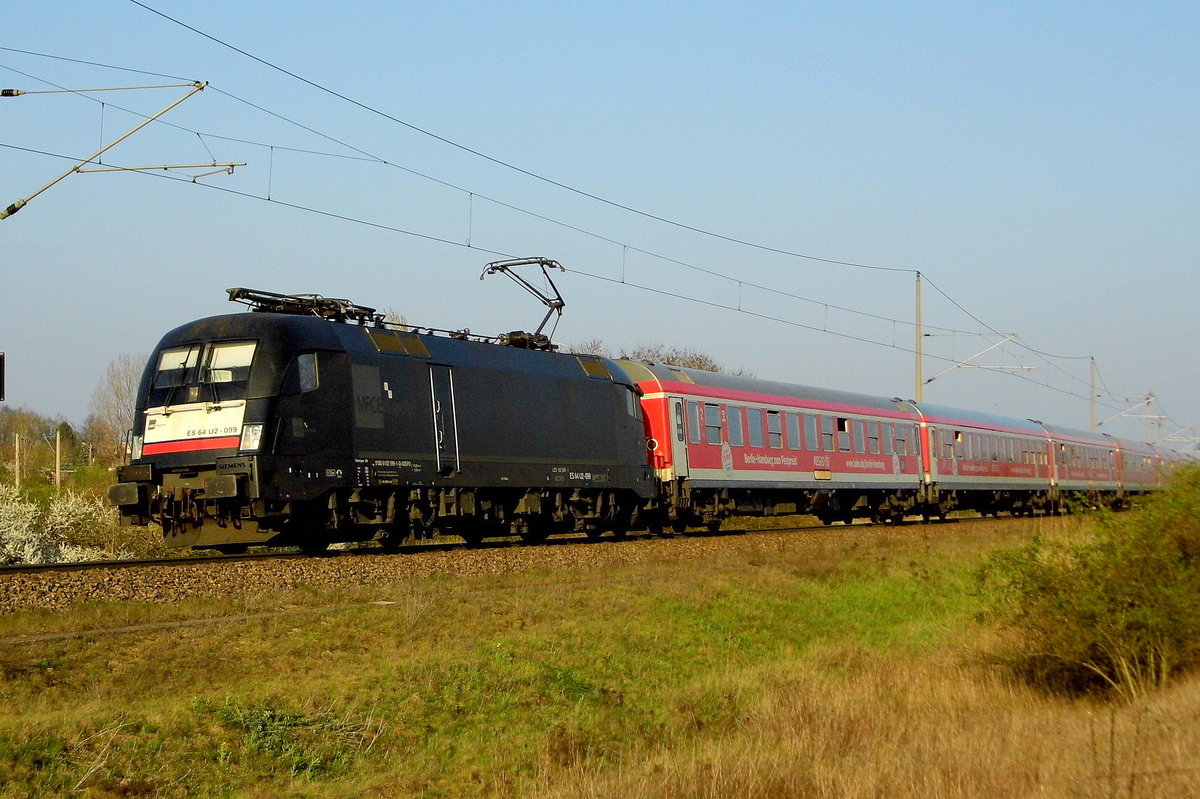 Am 09.04.2017 kam die 182 599-1      aus Richtung Stendal und fuhr weiter in Richtung Salzwedel .