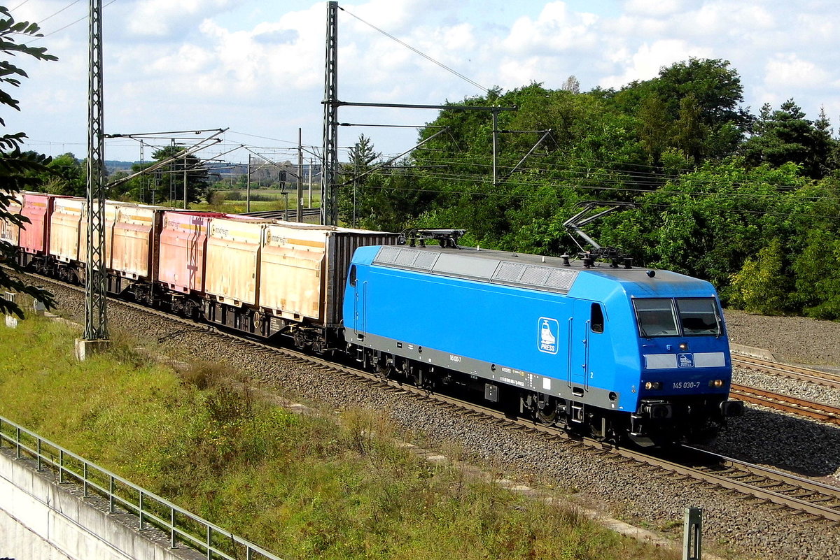 Am 10.09.2017 fuhr die 145 030-7 von der Press von Lübeck nach Stendal und weiter nach Borstel.