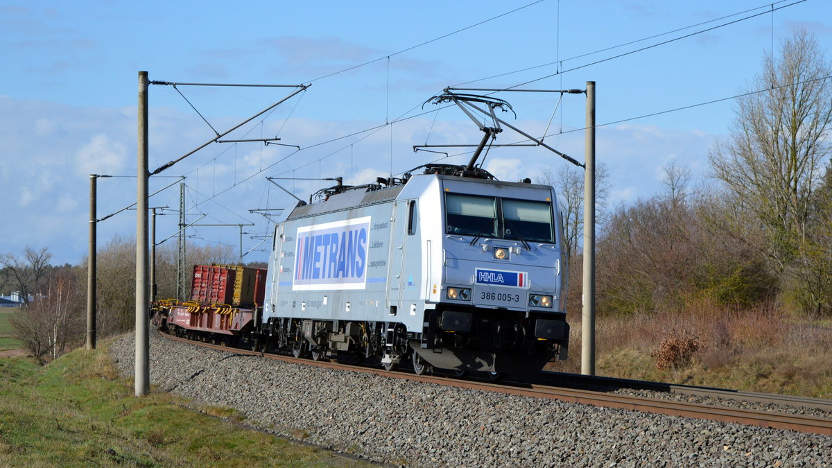 Am 11.03.2021 kam die 386 005-3 von METRANS aus Richtung Wittenberge und fuhr weiter in Richtung Stendal .
